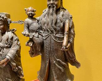 Japanese Set of Three Bronze Tone Sculptures of Gods
