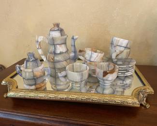 Carved Blue Onyx Tea Set
