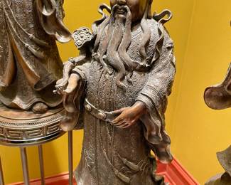 Japanese Set of Three Bronze Tone Sculptures of Gods
