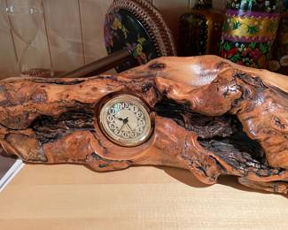 Live Edge Burl Wood Mantle Clock