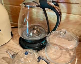 Capresso H2O Plus Electric Kettle, Teavana Clear & Blue Glass Teapot, Glass Candy Jar/Canister 