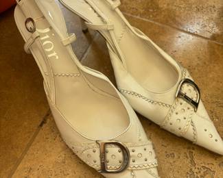 Christian Dior White Y2K Slingback Kitten Heels