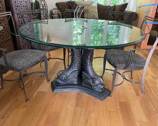 Bronze Venetian Dolphin Dining Table with Glass Top