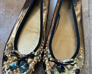 Prada Leather Bow Accents Flats