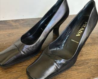 Prada Black Leather Square Toe Pumps
