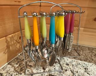 Stainless Steel Colorful Plastic Handle Picnic Flatware Set