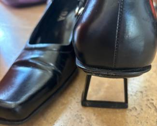 Prada Black Leather Square Mary Jane Heels