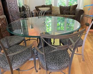 Bronze Venetian Dolphin Dining Table with Glass Top