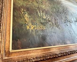 Framed Oil Painting of Forest Path by K. Pierre
