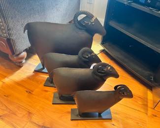 Set of 4 Black Metal Ram Sculptures
