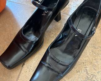 Prada Black Leather Square Mary Jane Heels