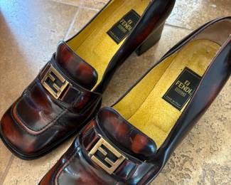 Fendi Brown/Black Leather Mules/Clogs