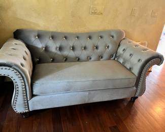 Grey Velvet Tufted/Studded Loveseat