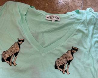 Wildfox Women's Mint Green Cheetah Graphic V-Neck Tee - Size Large