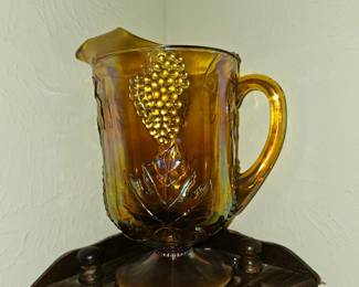 Yellow Carnival Glass pitcher