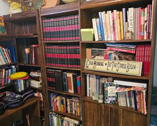 Office decor, books, and shevles