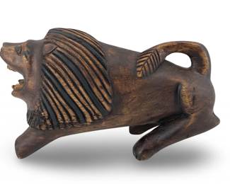 Unique Hand Carved Wood Lion Statue