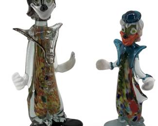 (2pc) Murano Hand Blown Art Glass Clowns