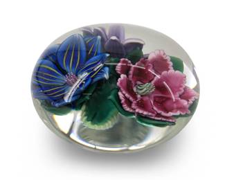 Vintage Ken Rosenfeld Floral Art Glass Paperweight