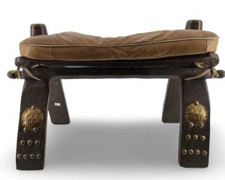 Vintage Egyptian Leather Camel Saddle Seat Ottoman