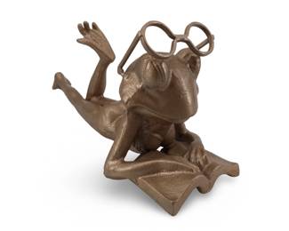 Solid Brass Lying Reading Frog Decor