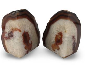 Pair Of Brown Slice Agate Geode Bookends
