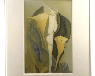 Signed Bernita Dodge “Calla Three" Dye on Silk