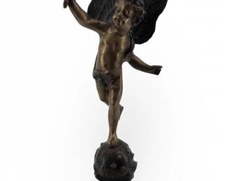 Vintage Bronze Cherub With Torch