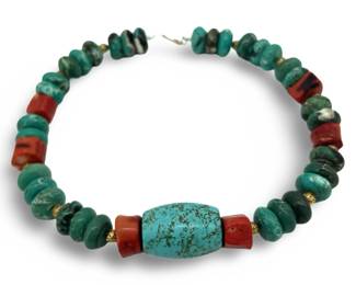 Native American Turquoise & Coral Beaded Necklace