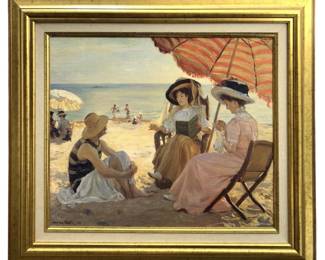 Alfred Victor Fournier “The Beach" Print on Panel