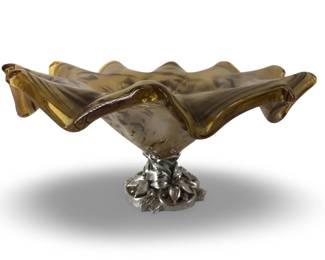 Vintage Amber Hand Blown Art Glass Bowl