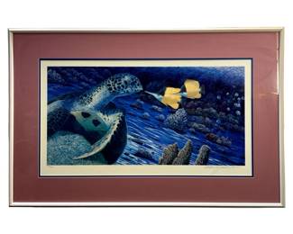Signed Robert L Nelson “Turtle & Butterfly" Print
