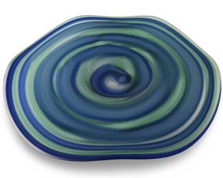 Vintage Blue & Green Swirl Art Glass Centerpiece