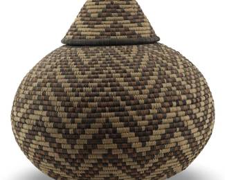 Vintage Africa Hand Woven Zulu Tribal Basket W/Lid