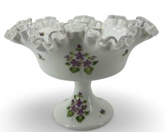 Fenton Violets In The Snow Hand Painted Milk Glass
