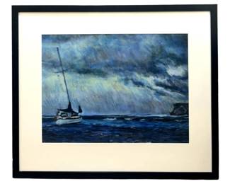 Signed Jean Swan Gordon “Storm at Sea"Chalk Pastel