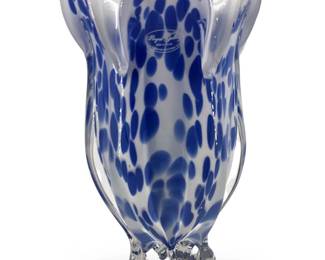 Royal Gallery Blue Dot Hand Blown Art Glass Vase