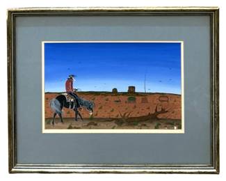 Signed Bennie Benally Western Gouache on Paper