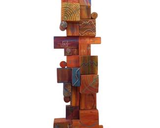 Signed BJR Hand Painted Wood Dots Abstract