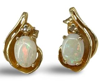 14k Gold Diamond & Opal Earrings