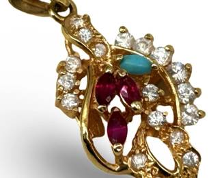 21k Gold Ruby & Faux Stone Pendant