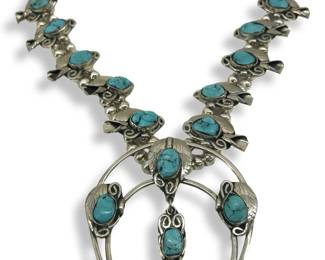 Native American Faux Turquoise & Silver Necklace