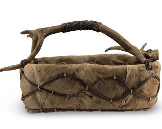 Vintage Rustic Woven Wood Antler Basket