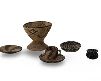 (6pc) Mini Pima & Papago Baskets/ Horsehair Basket