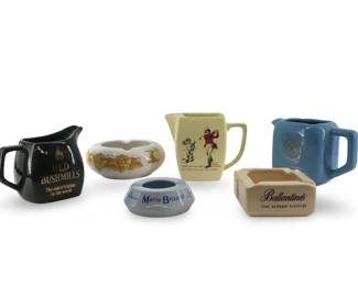 Assorted Advertisement Whiskey Pitchers & Ashtrays