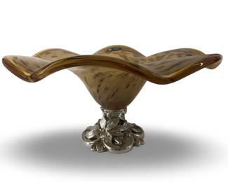 White Crystal Hand Blown Italy Art Glass Bowl