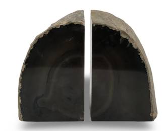 Unique Black Agate Geode Bookends