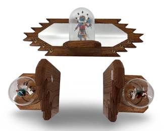 (3pc) Carved Wood Kachina Bookends/Key Holder