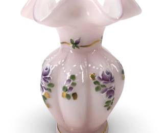 Fenton Hand Painted Floral Pink Art Glass Vase