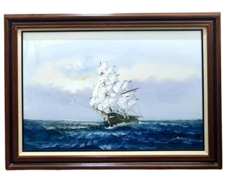 Signed Karon Ocean Landscape Oil on Canvas